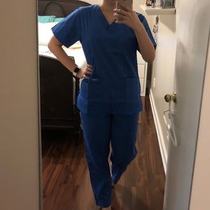 NWOT Landau Blue Scrub Top/Bottom Set Size Small